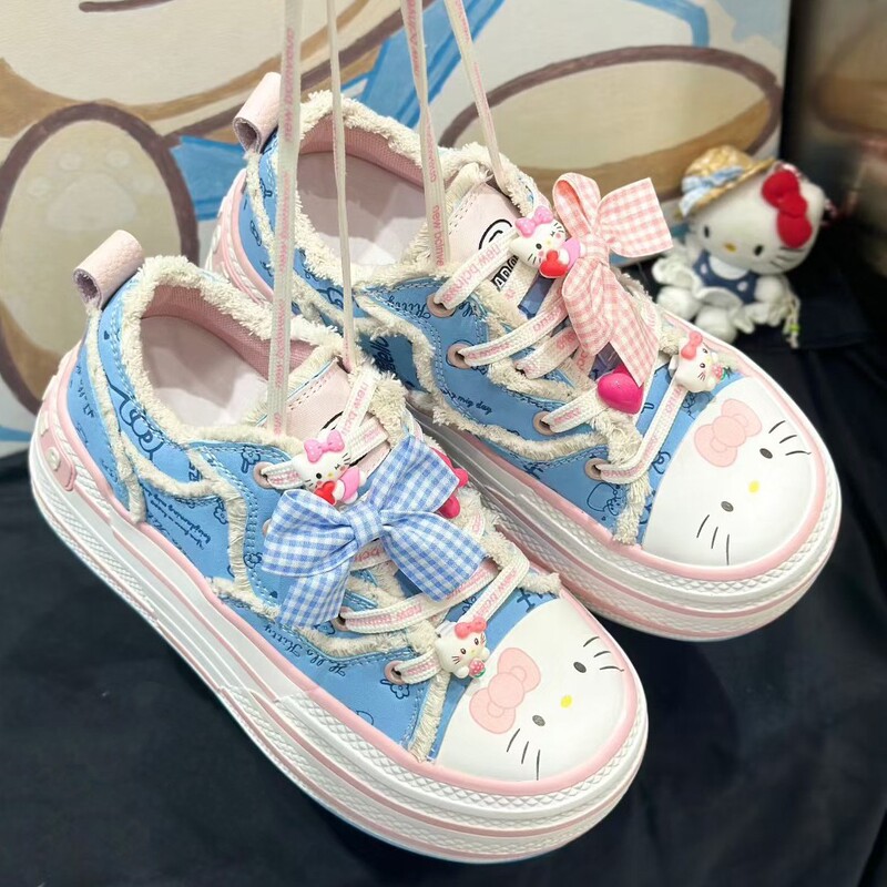 Hello Kitty Co-Branded Hello Kitty Thick-Soled Platform Shoes, Sports, Casual, Comfortable and Versatile Height-Increasing Canvas Women's Shoes