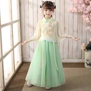 Girls kids Children Green fairy hanfu Chinese folk costumes Chinese princess cosplay photos shooting dress Tang suit Qipao dresses for baby