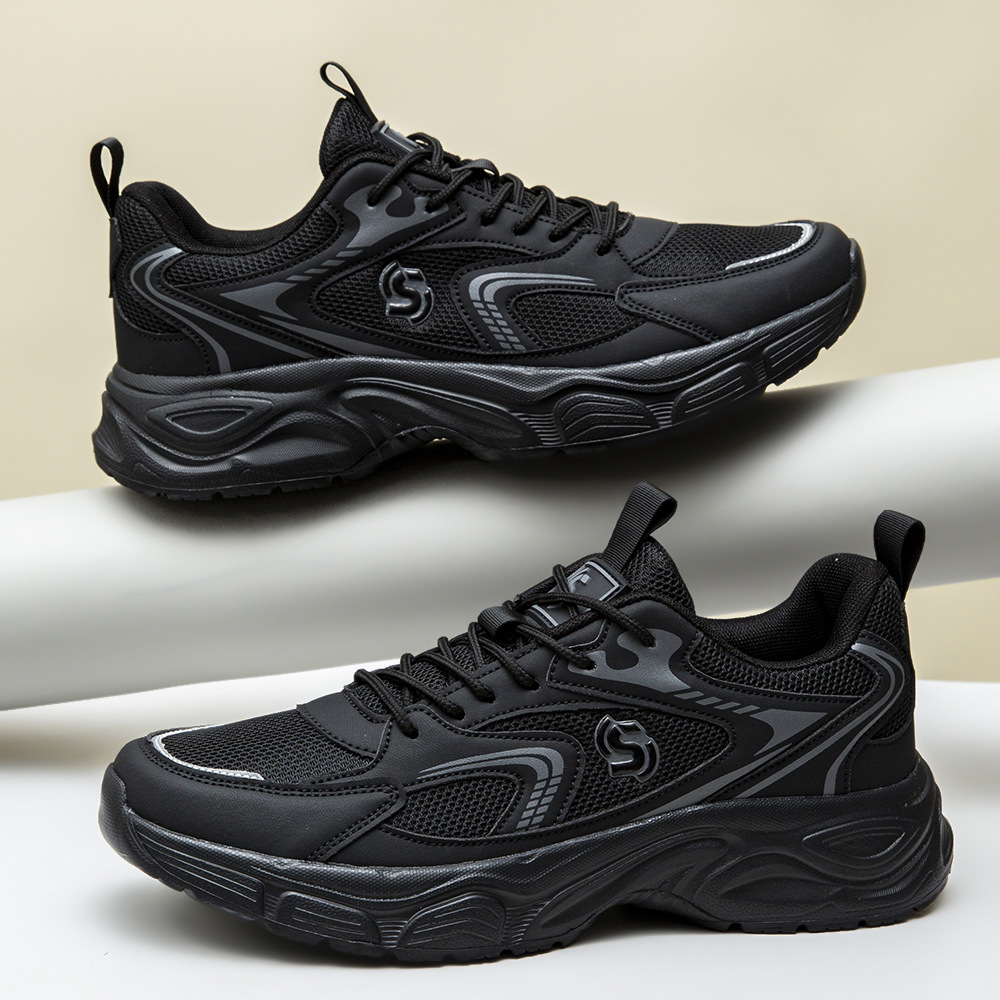 Black Samurai Dad Shoes for Men and Women, Thick-Soled Height-Increasing Casual Sports Shoes, Breathable Mesh, Trendy Versatile Running Shoes