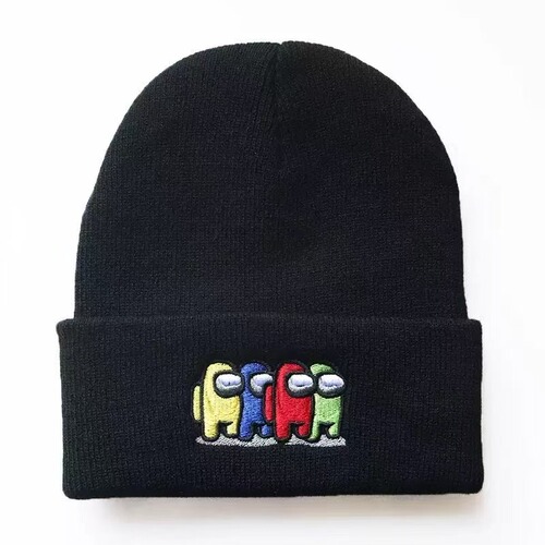 Among Us game cartoon-themed hat, autumn/winter warm knitted hat with rolled brim, solid-color new style knitted hat.