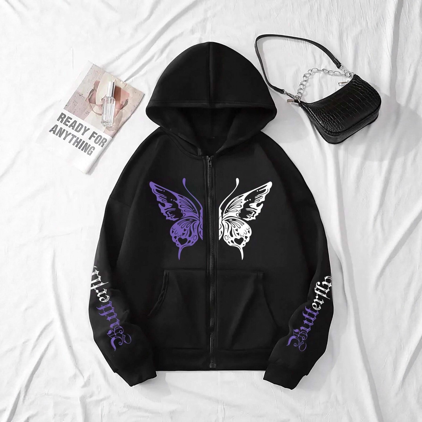 Tendencia transfronteriza mariposa capucha suéter mujer estilo coreano cremallera suelta abrigo otoño e invierno engrosado suéter de mujer de terciopelo