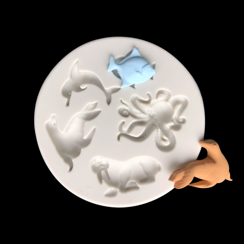 Tema del océano serie Dolphin morsa mar León sirena forma fondant pastel de chocolate decoración molde Silicona