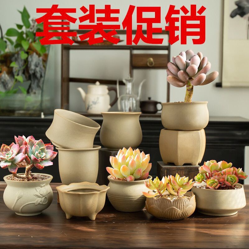 Korean Hand-Painted Plain-Fired Stoneware Stone Flower Pots New Style Fresh and Breathable Creative Potted Succulent Plant Ceramic Flower Pots Korean Hand-Painted Plain-Fired Stoneware Stone Flower Pots New Style Fresh and Breathable Creative Potted Succulent Plant Ceramic Flower Pots