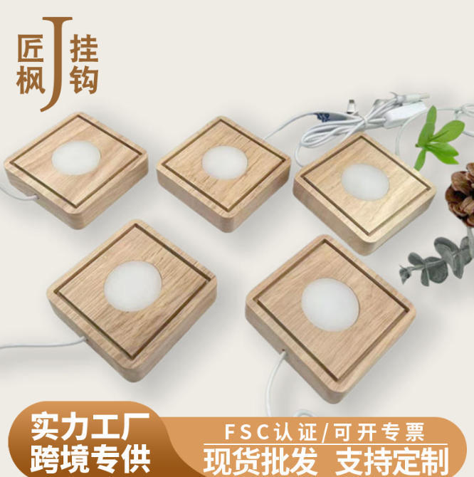 Cube Crystal Solid Wood Luminous Base Acrylic Led Lighting Wooden Crafts DIY Night Light Ornament