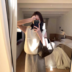 METWO乳白の柔らかいモチモチの輪の毛の粒感のメリヤスの女性の春秋の新型のベストの上着833