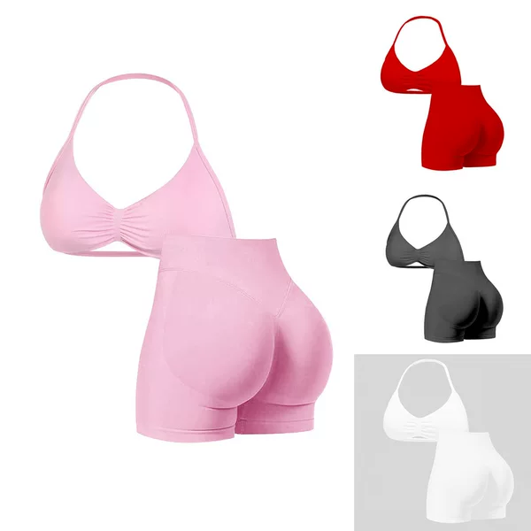 2026 New Seamless High-Elastic Yoga Wear Halter Neck Bra Tight-Fitting Peach Butt Sports Bra Women's Three-Quarter Yoga Pants