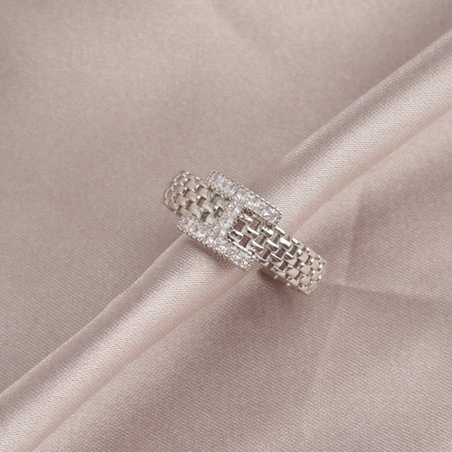 Light luxury and exquisite zircon H letter diamond watch strap ring for women Korean niche versatile high-end index finger ring