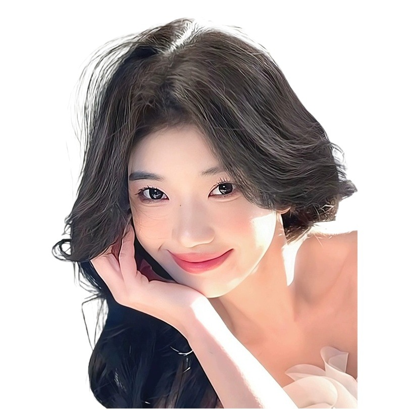 Peluca tejida a mano neta Suiza cabeza femenina cabello artificial natural sin costuras esponjoso medio y flequillo de ocho caracteres pedazo de cabello ligero