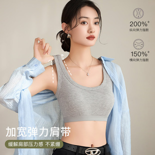 Large Size Wide Shoulder Vest with Fixed Chest Pad, No Need to Wear Bra, Breathable and Comfortable Threaded Breathable Sports Yoga Girl