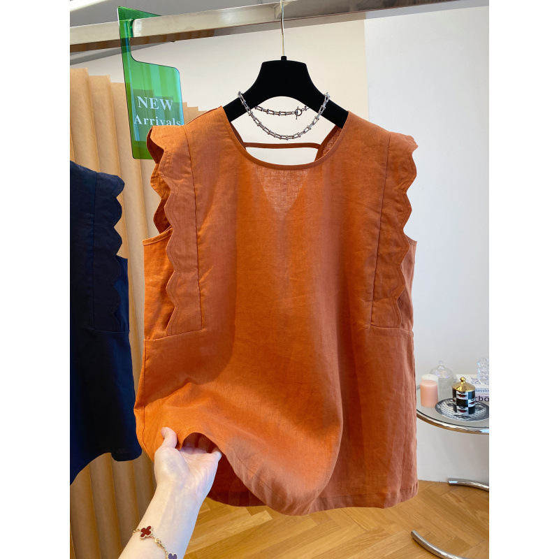 High-End Linen Sleeveless Top for Women, Summer 2026 New Style, Loose Linen Shirt with Small Flutter Sleeves, Cotton-Linen Stylish Blouse