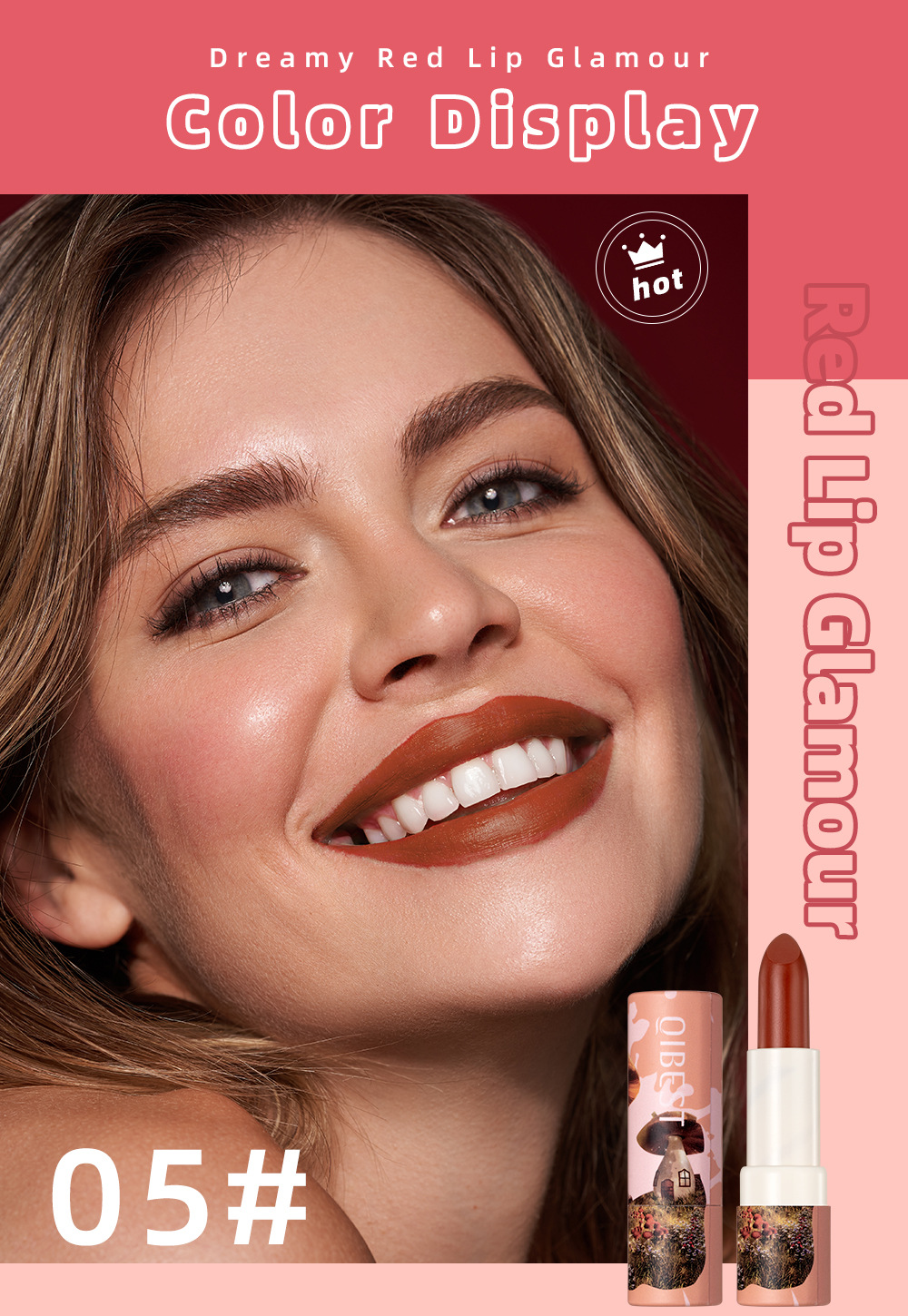 QIBEST Moisturizing matte new Color Lipstick has a velvety misty texture that is not easy to fade and lasts long. It is a cross-border nude color lipstick undefined
