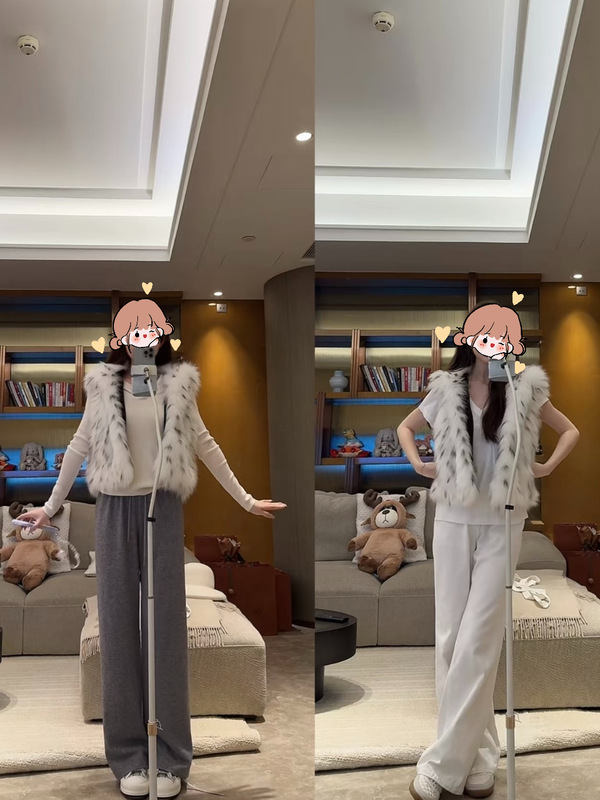 ANNA同款反差小野猫进口白狐大帽子清冷感车条皮草马甲外套|undefined