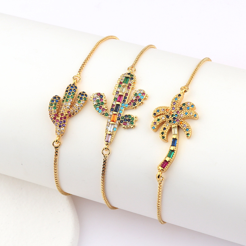 Fashion Cactus Flower Copper Bracelets Zircon Copper Bracelets