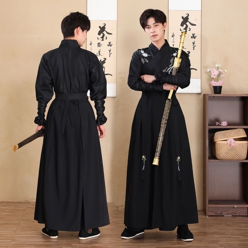 Warm Maple Leaf Hanfu Men's Chinese Style Ancient Style Martial Arts Swordsman Plus Size Gentleman Ancient Costume Black Domineering Female Student