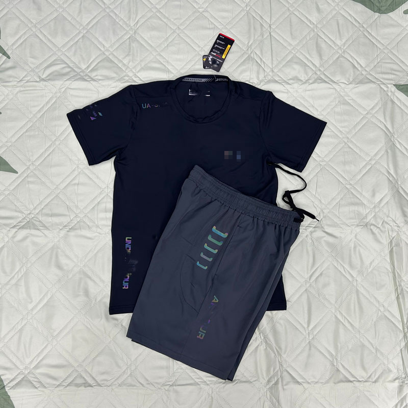 Summer New Sports Fitness Running Suit Men's Quick-Drying Breathable Loose Micro-Elastic Daily Casual Short-Sleeved Shorts for Men