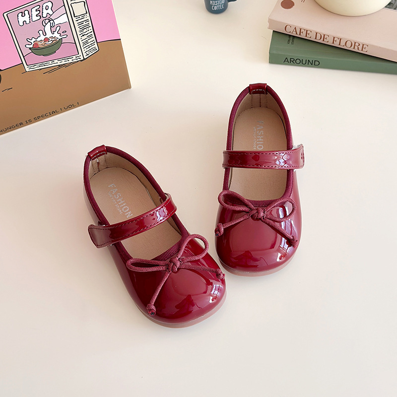 Girls' Bow Knot Soft Soled Leather Shoes Spring Autumn New Style Red Little Girl Loafers Baby Shoes_voghion.com