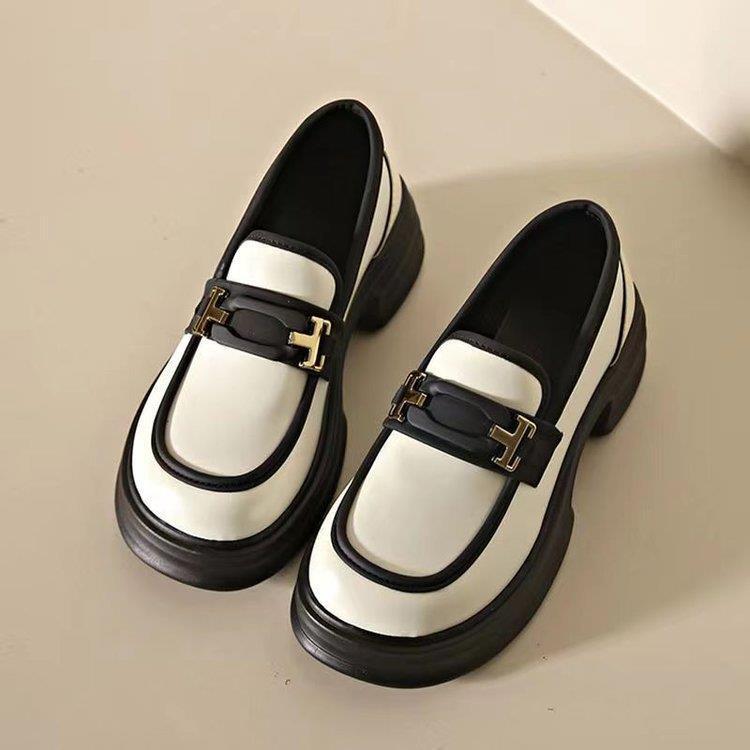 Platform Thick-Soled Chunky Heel Women's Loafers New French British Style Soft-Soled Black Leather Shoes for Women Platform Thick-Soled Chunky Heel Women's Loafers New French British Style Soft-Soled Black Leather Shoes for Women