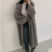 Длинный вязаный кардиган, корейский стиль, демисезонный свитер, one size (серый/чёрный/хаки)