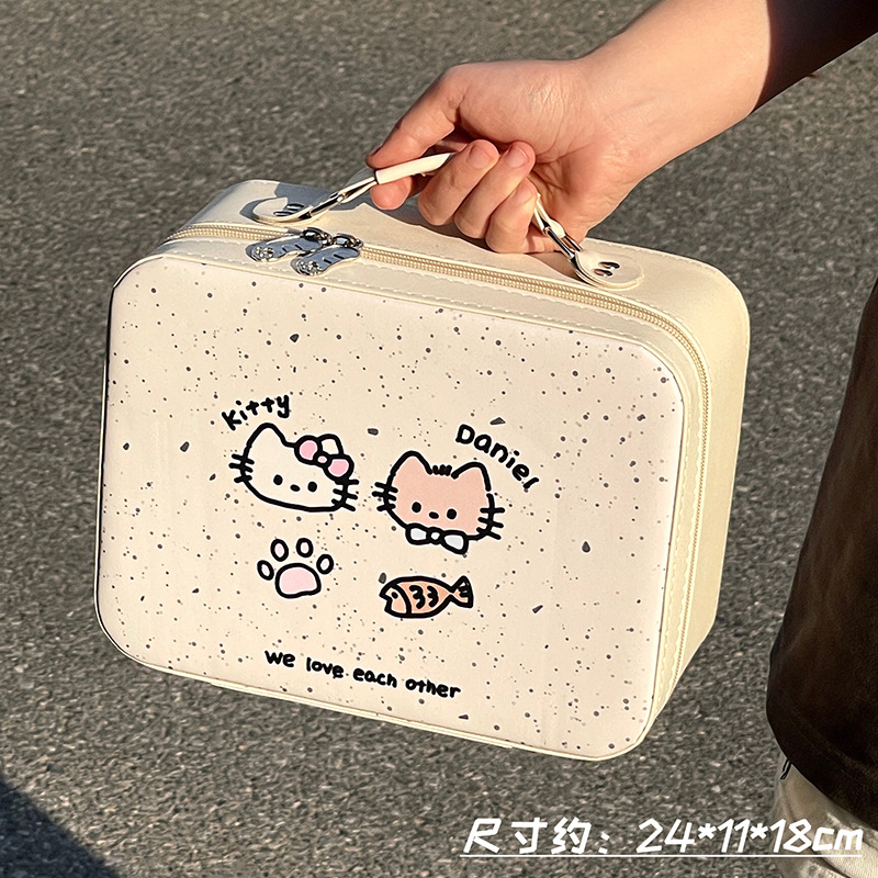 Bolsa de cosméticos con espejo, caja de cosméticos portátil de gran capacidad para mujer, maleta, bolsa de almacenamiento de cosméticos lindo de viaje impermeable