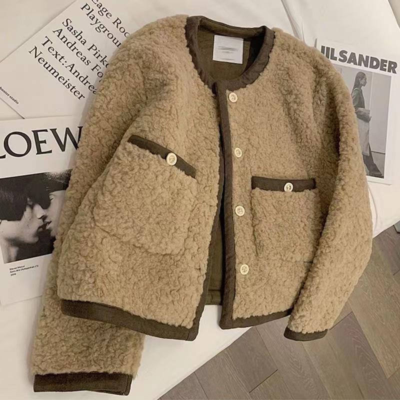 Chanel Style Lambswool Short Coat Women's Autumn and Winter Thickened High-Level Elegant Ladies Fur One-Piece Lambswool Top
