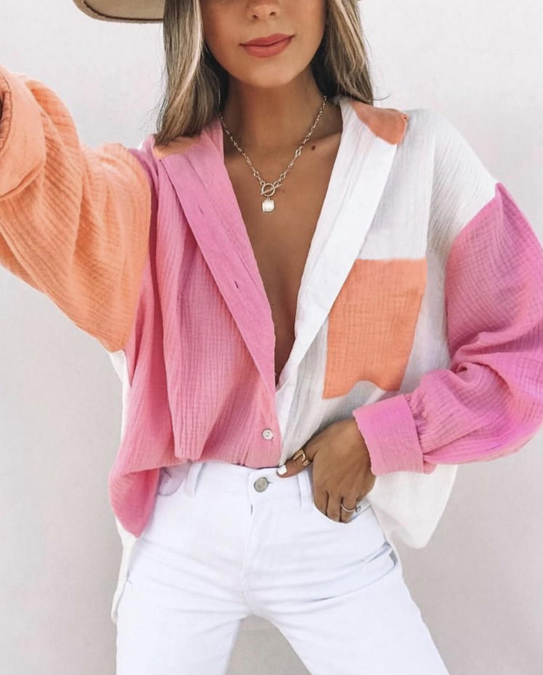 Women's Blouse Long Sleeve Blouses Streetwear Color Block display picture 2