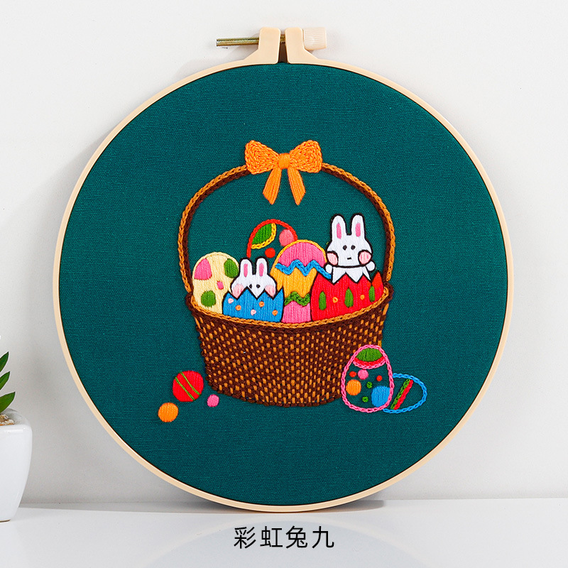 Original nuevo hecho a mano DIY Kit de bordado material paquete Arco Iris conejo Pascua huevo costura traje