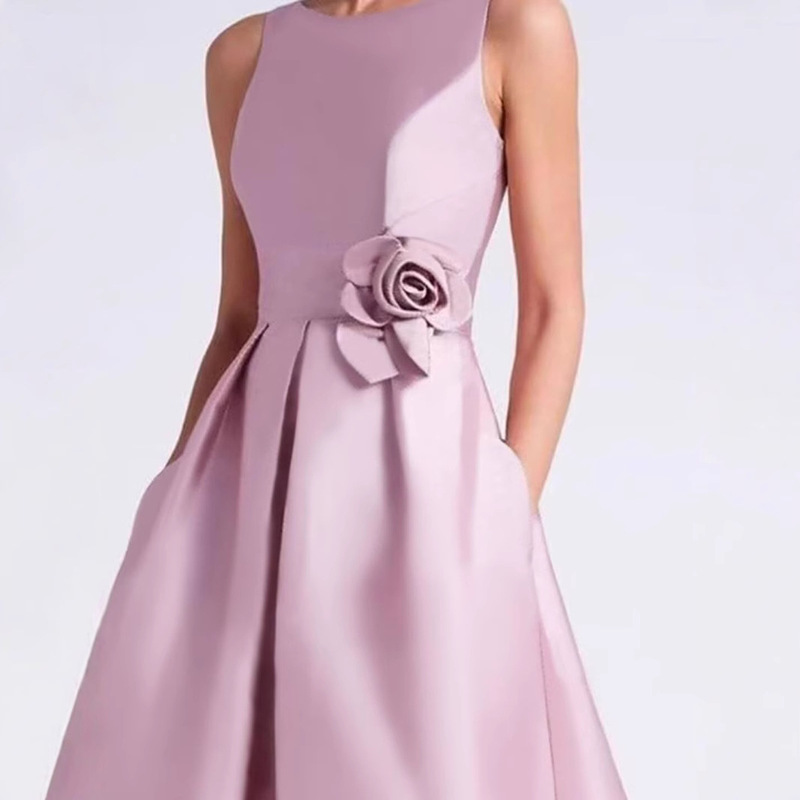 Three-Dimensional Flower Satin Bridal Mother's Gown Formal Gown Short Front and Back Long Satin Elegant Elegant Dress