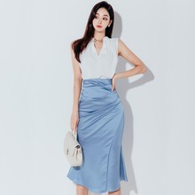 韩版时尚包臀半身裙职业套装跨境女装夏季新款修身褶皱包臀鱼尾裙