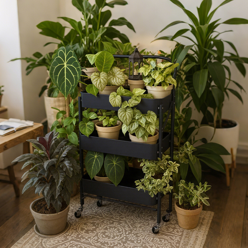 花架子客厅落地式小推车置物架可移动阳台多肉植物花盆架子秋海棠