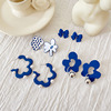 Japanese blue retro silver needle with bow, brand earrings, ear clips from pearl, flowered