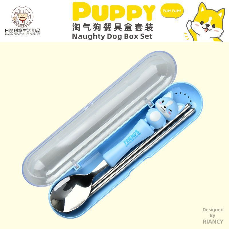 Animal encantador portátil para llevar estudiantes cucharas de comidas dormitorios escolares cucharas de cubierta de cubierta set