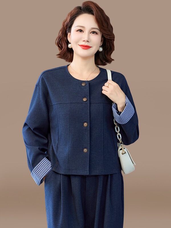 中年妈妈秋装套装时尚减龄两件套中老年春秋外套女上衣|undefined