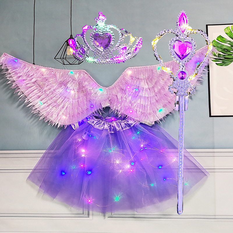 Falda de lámpara de ala de tela morada, corona de lámpara, lámpara cálida, cetro de corazón de melocotón