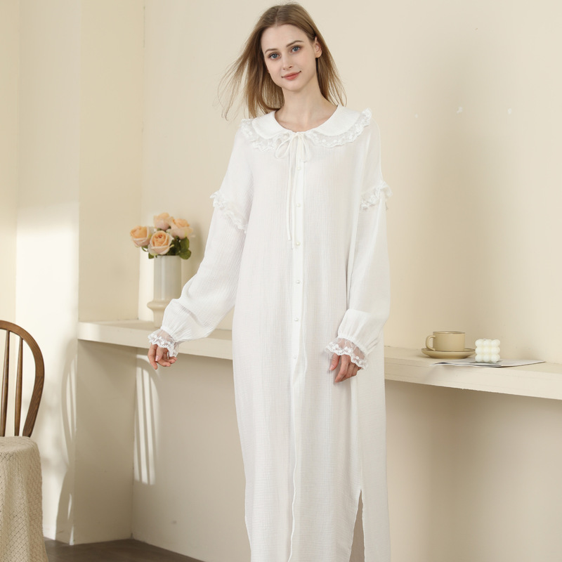 Autumn and Winter New Pajamas for Women Solid Color Princess Style Doll Collar Round Neck Loose Maternity Long-Sleeved Nightgown Home Clothes