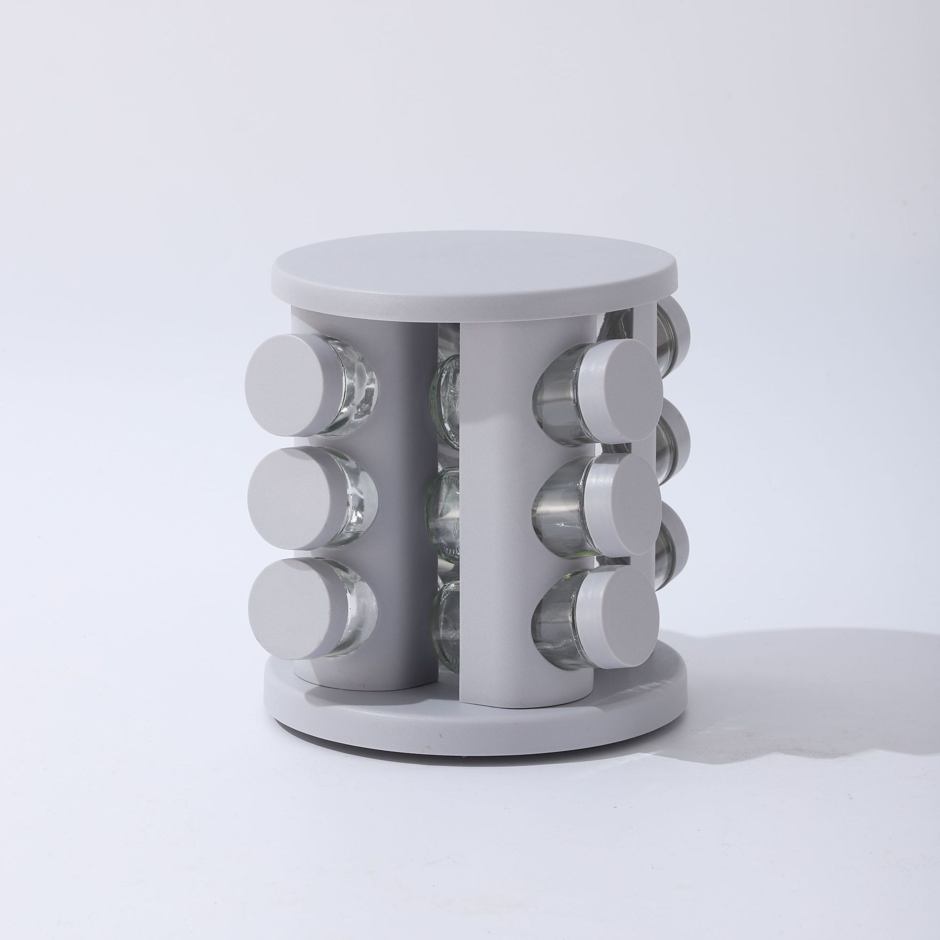 Estante de condimento giratorio de acero inoxidable Estante de condimento dorado de cocina para el hogar Estante de almacenamiento de tanque de condimento de especias de vidrio