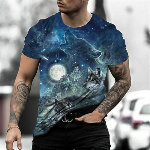 Direct Selling Wolf Pattern Print Men's Crew Neck Short Sleeve 3D Print Fashion T-shirt Plus Size Casual Apparel T-shirt