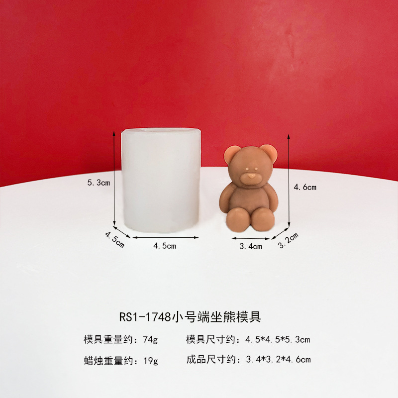 Estilo coreano oso molde ins fat pier oso molde de silicona DIY vela aromaterapia decoración de yeso sentado oso molde