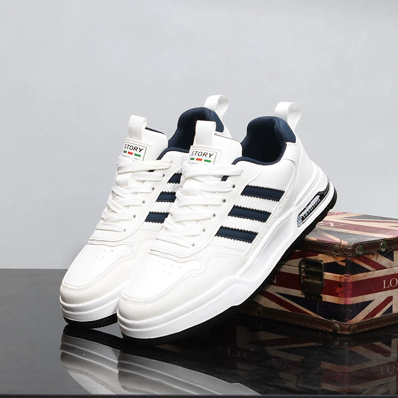 Белые мужские туфли, весенне-летние дышащие новые повседневные туфли, популярные классические мужские туфли на толстой подошве с тремя полосками 2903