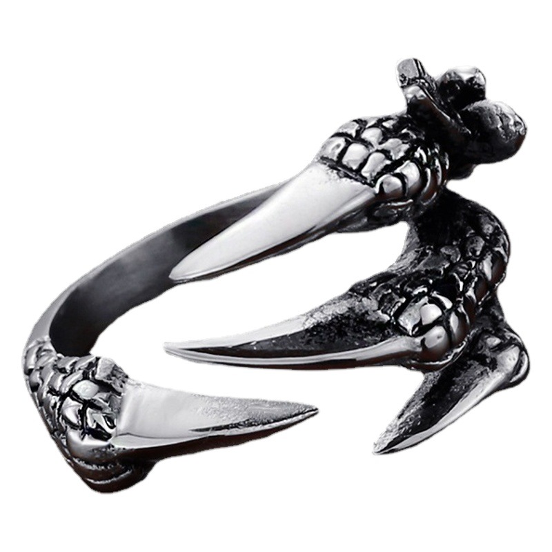 Cross-border Dragon Ring Titanium Steel Dragon Claw Ring Sharp Claw Hand Jewelry Animal Opening Couple Ring Punk Accessories