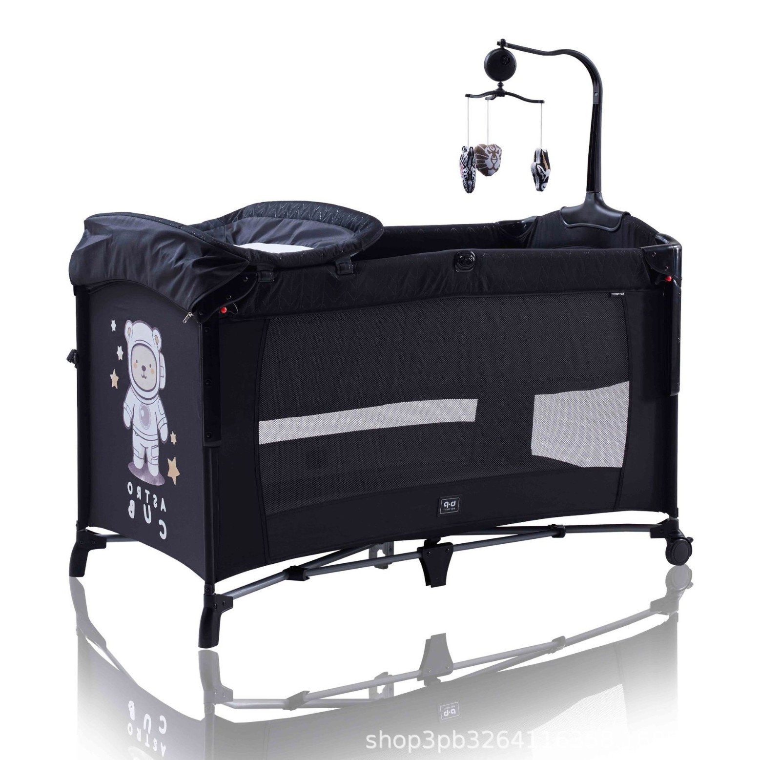 MUE婴儿游戏床UP650S尿布台玩具架可折叠易收纳便出行二层床带轮