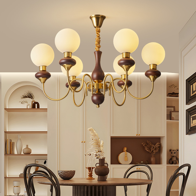 French Mid-Century Style Living Room Hall Chandelier Magic Bean American Retro Style Bedroom Lamp Walnut Color Dining Room Lamps
