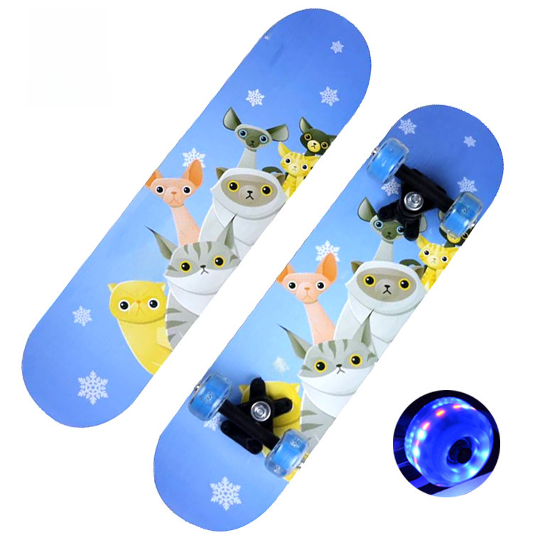 Children's skateboard on four wheels with two curved ends