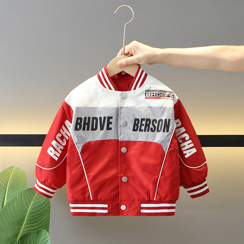 5864 Chaqueta de otoño para niños 2025 nueva chaqueta de motocicleta para bebés de estilo occidental Chaqueta de béisbol para niños de moda Primavera y otoño