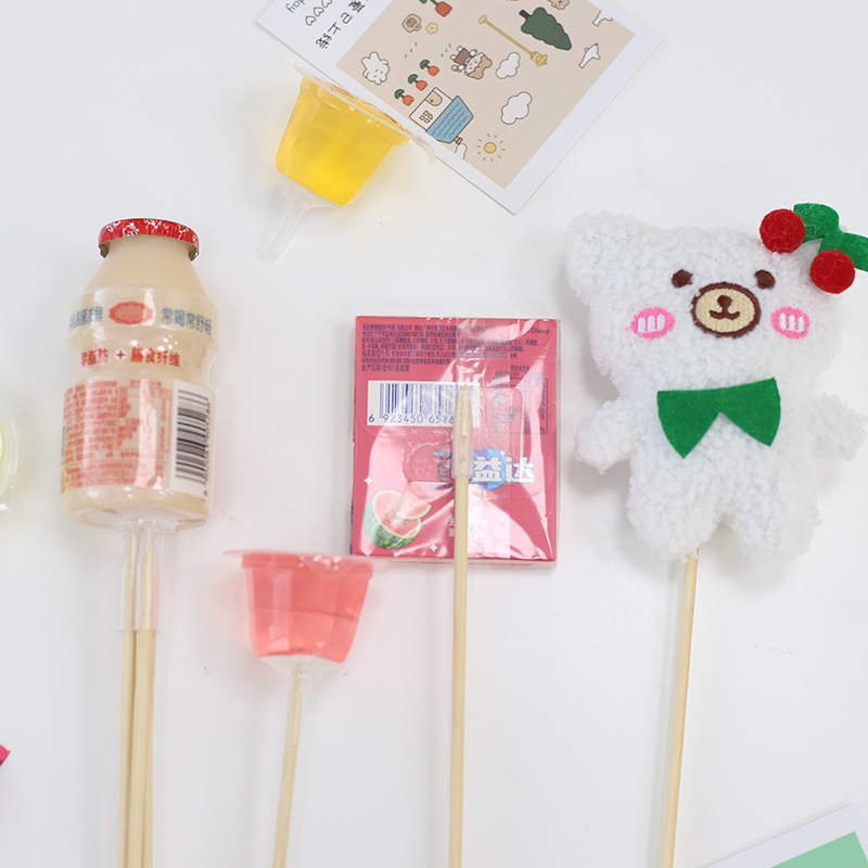 六一创意糖果零食花束DIY材料配件胶托胶贴纳米竹签花艺花店批发