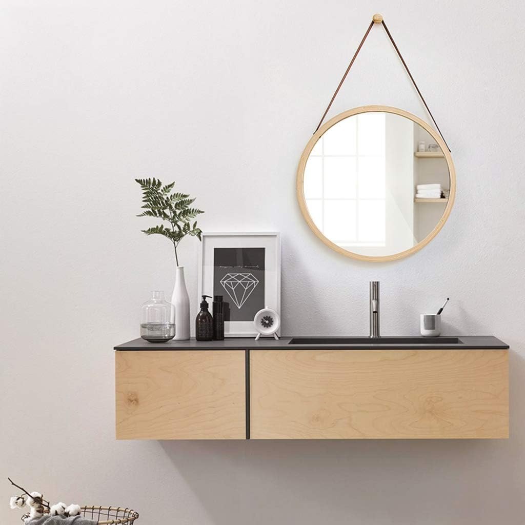 Modern Simple Mirror Round Bathroom Mirror Solid Wood Mirror Wall Hanging Creative Bathroom Bathroom Mirror Bedroom Dressing