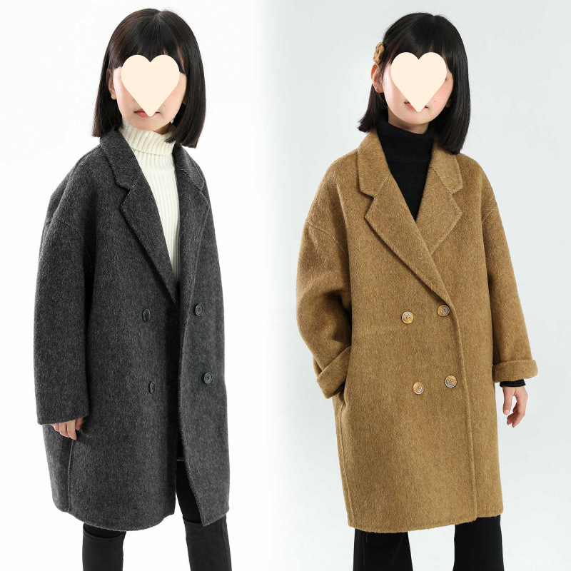샹샤오바 여아 24 가을 겨울 신상 양면 모직 코트 여아용 롱 3색 모직 코트