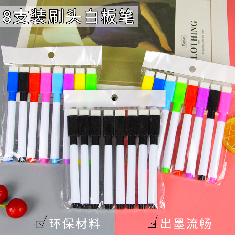 Juego de 8 bolígrafos de pizarra blanca, bolígrafos borrables de color, pinceles de graffiti para niños, papelería creativa, bolígrafos de pizarra para estudiantes