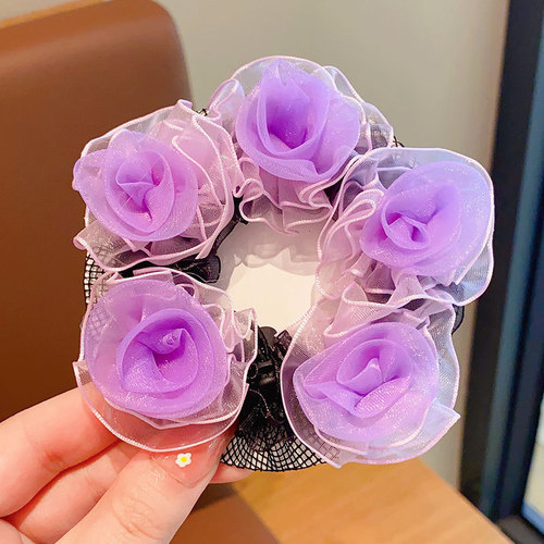 Children's cute pearl flower head flower hair net girl's dance exam special ball head hair iron hair band net pocket