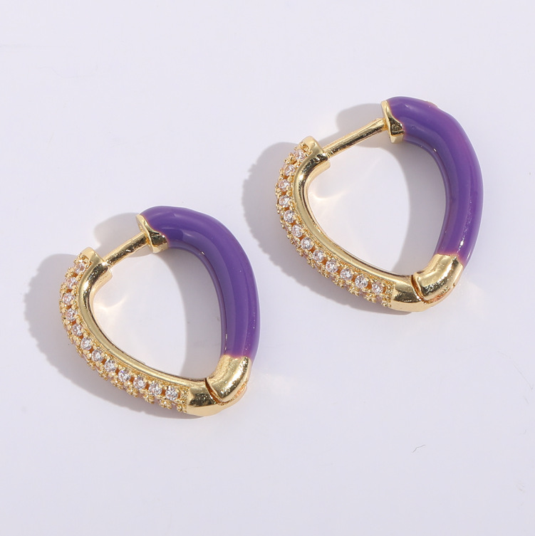 Placage De Cuivre 18k Or Mode Couleur Dripping Huile Zircon Coeur Boucle D'oreille Femme display picture 1