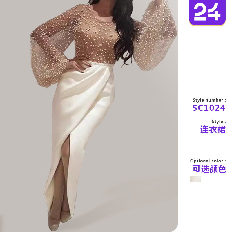 2026 Cross-Border Autumn New European and American Women's Fashion Elegant Long Dress Mesh Slim-Fit Ball Gown Cocktail Party Dress 2026 Cross-Border Autumn New European and American Women's Fashion Elegant Long Dress Mesh Slim-Fit Ball Gown Cocktail Party Dress